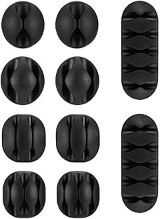 Accevo 10 Pack Cable Clips, Adhesive Cable Management System for Power Cords and Charging Accessory Cables Black